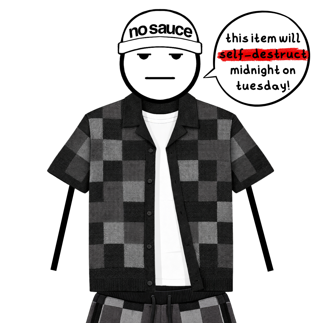 the crochet-knit checkered shirt - black no sauce