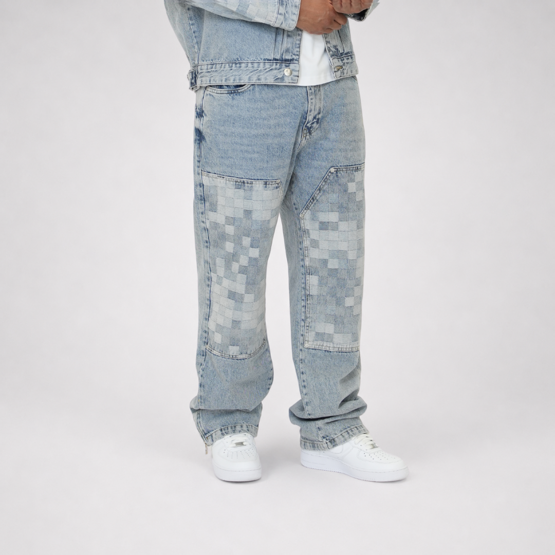 the checkered straight leg carpenta’ jeans - light blue No Sauce
