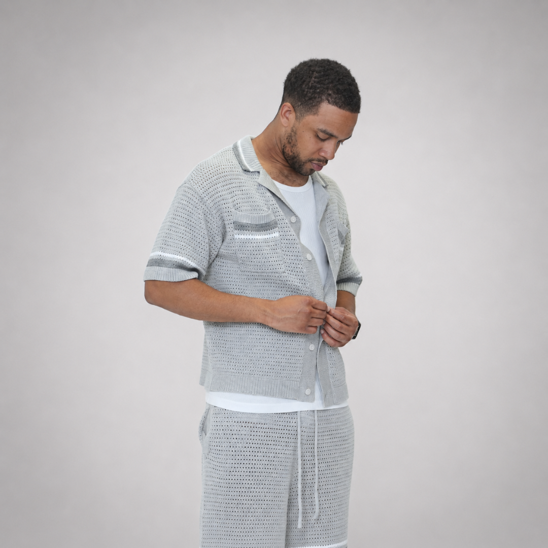 the crochet-knit striped shirt - grey no sauce