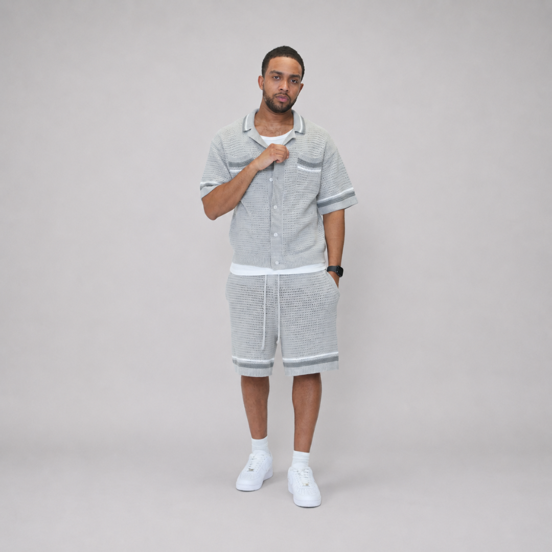 the crochet-knit striped shirt - grey no sauce