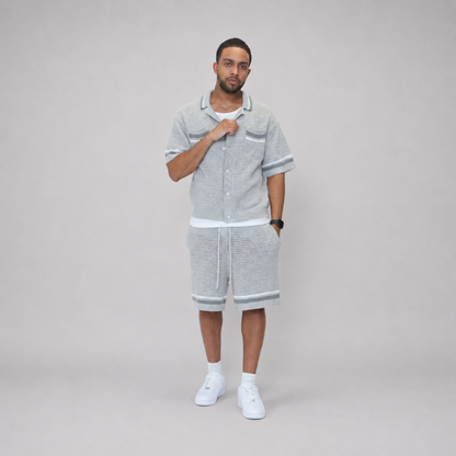 the crochet-knit striped shirt - grey no sauce