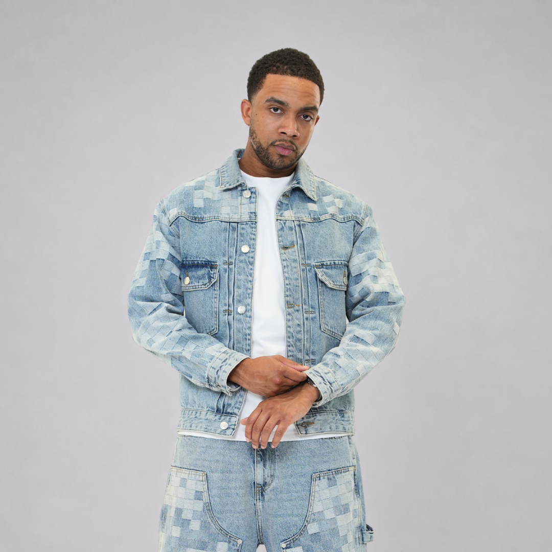 the checkered denim jacket - light blue No Sauce