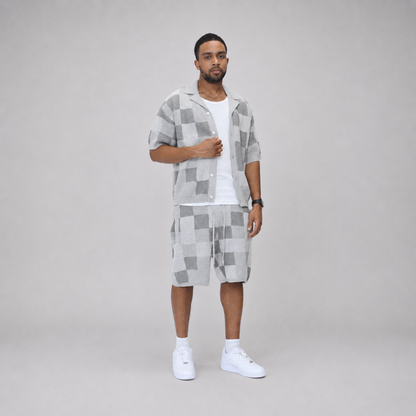 the crochet-knit checkered shorts - grey no sauce