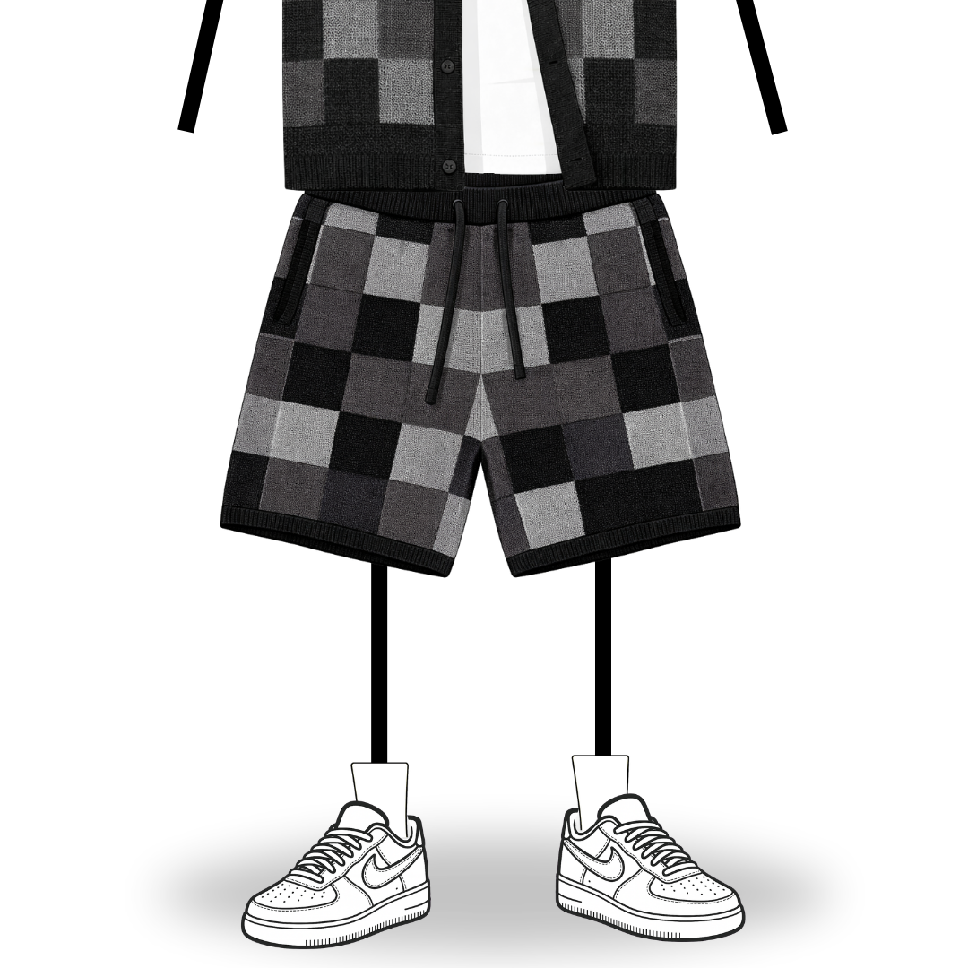 the crochet-knit checkered shorts - black no sauce