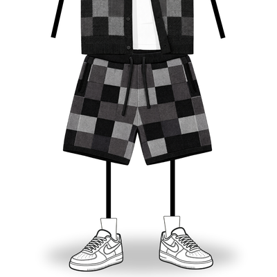 the crochet-knit checkered shorts - black no sauce