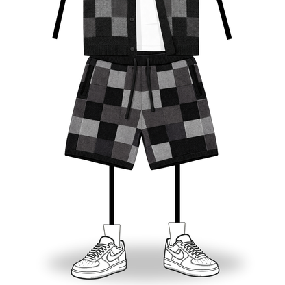 the crochet-knit checkered shorts - black no sauce