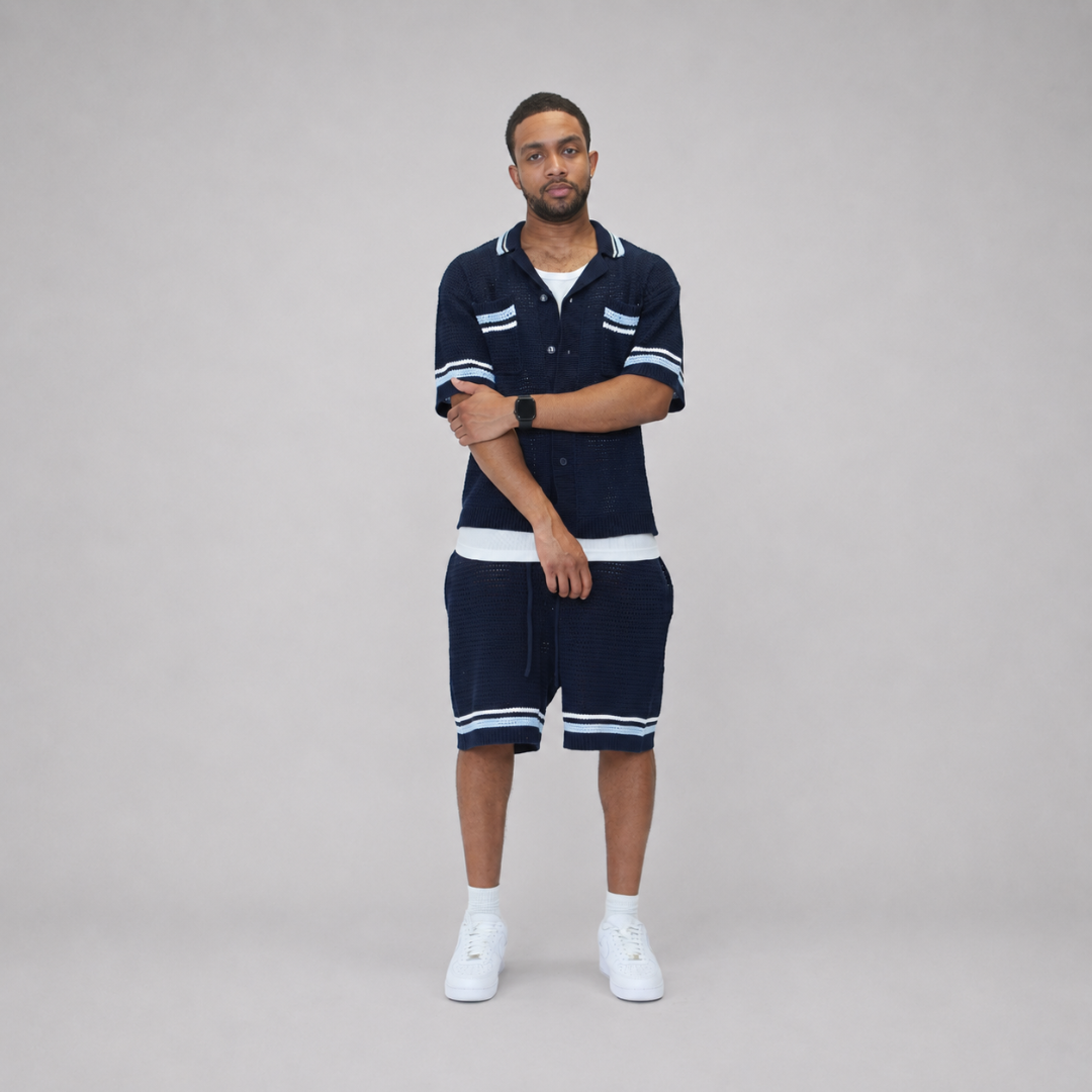 the crochet-knit striped shirt - navy No Sauce