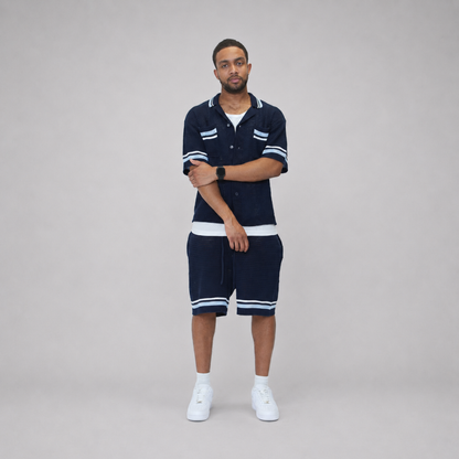the crochet-knit striped shirt - navy No Sauce