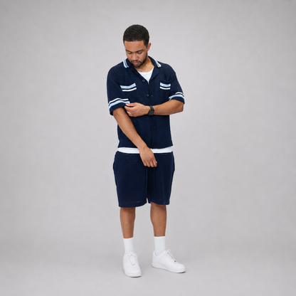 the crochet-knit striped shirt - navy No Sauce