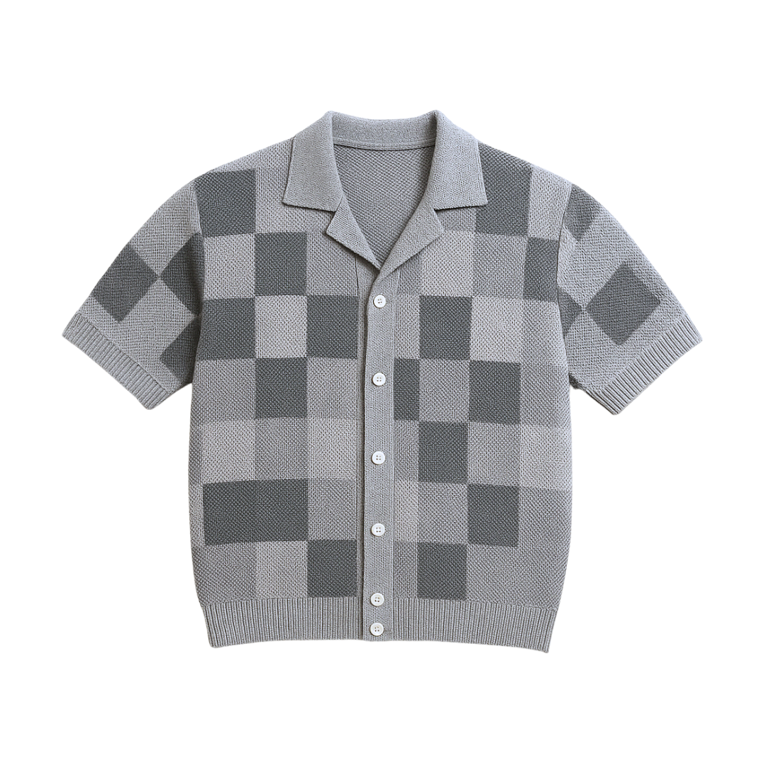 the crochet-knit checkered shirt - grey