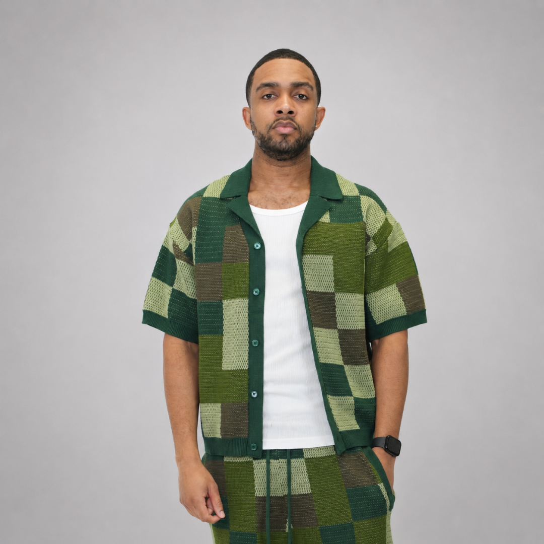 the crochet-knit checkered shirt - camo no sauce