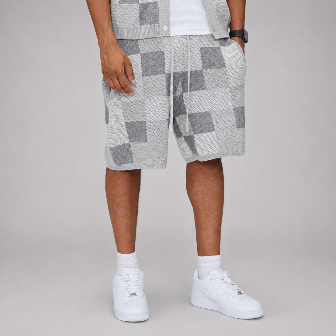 the crochet-knit checkered shorts - grey no sauce