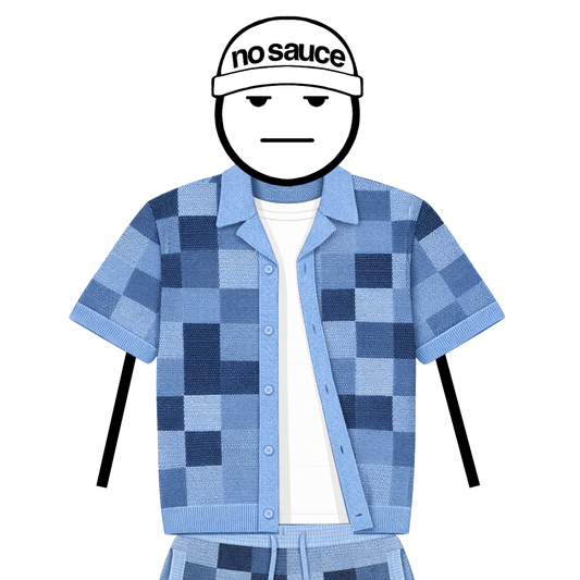 the crochet-knit checkered shirt - blue No Sauce