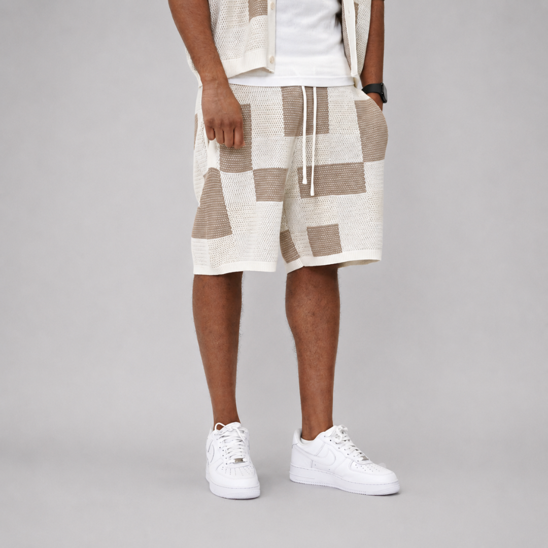the crochet-knit checkered shirt - crème no sauce