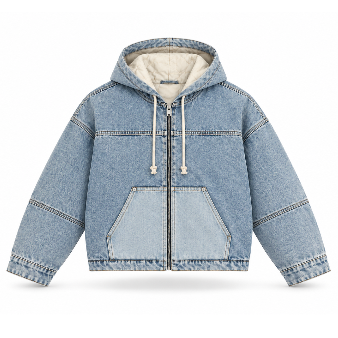 the hooded denim jacket - light blue No Sauce