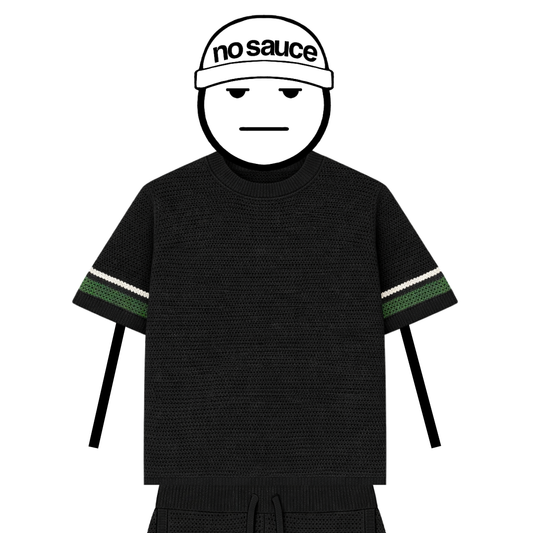 the crochet-knit striped tee - black no sauce
