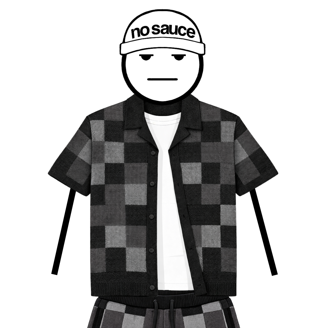 the crochet-knit checkered shirt - black no sauce