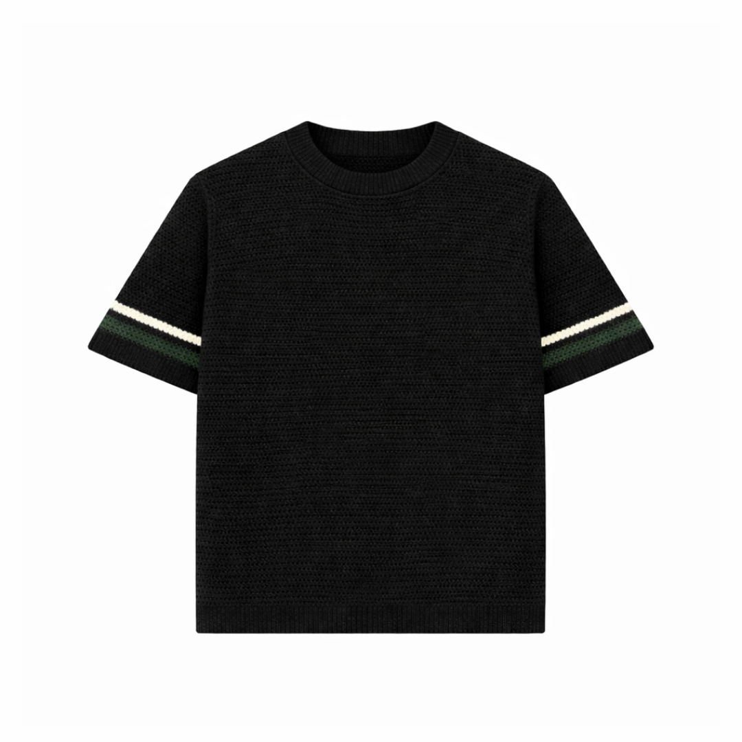 the crochet-knit striped tee - black no sauce