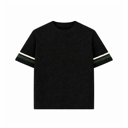 the crochet-knit striped tee - black no sauce