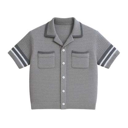 the crochet-knit stripe Shirt - grey