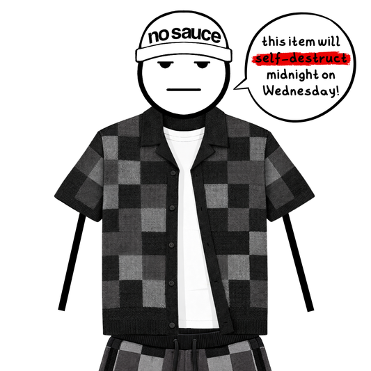 the crochet-knit checkered shirt - black no sauce