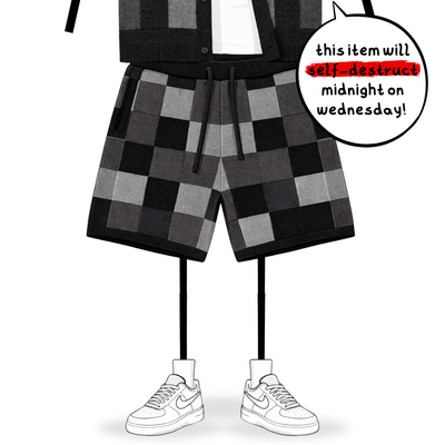 the crochet-knit checkered shorts - black no sauce
