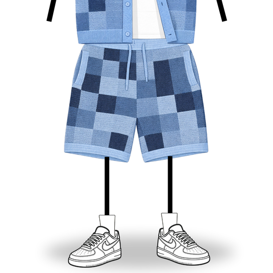 the crochet-knit checkered shorts - blue No Sauce