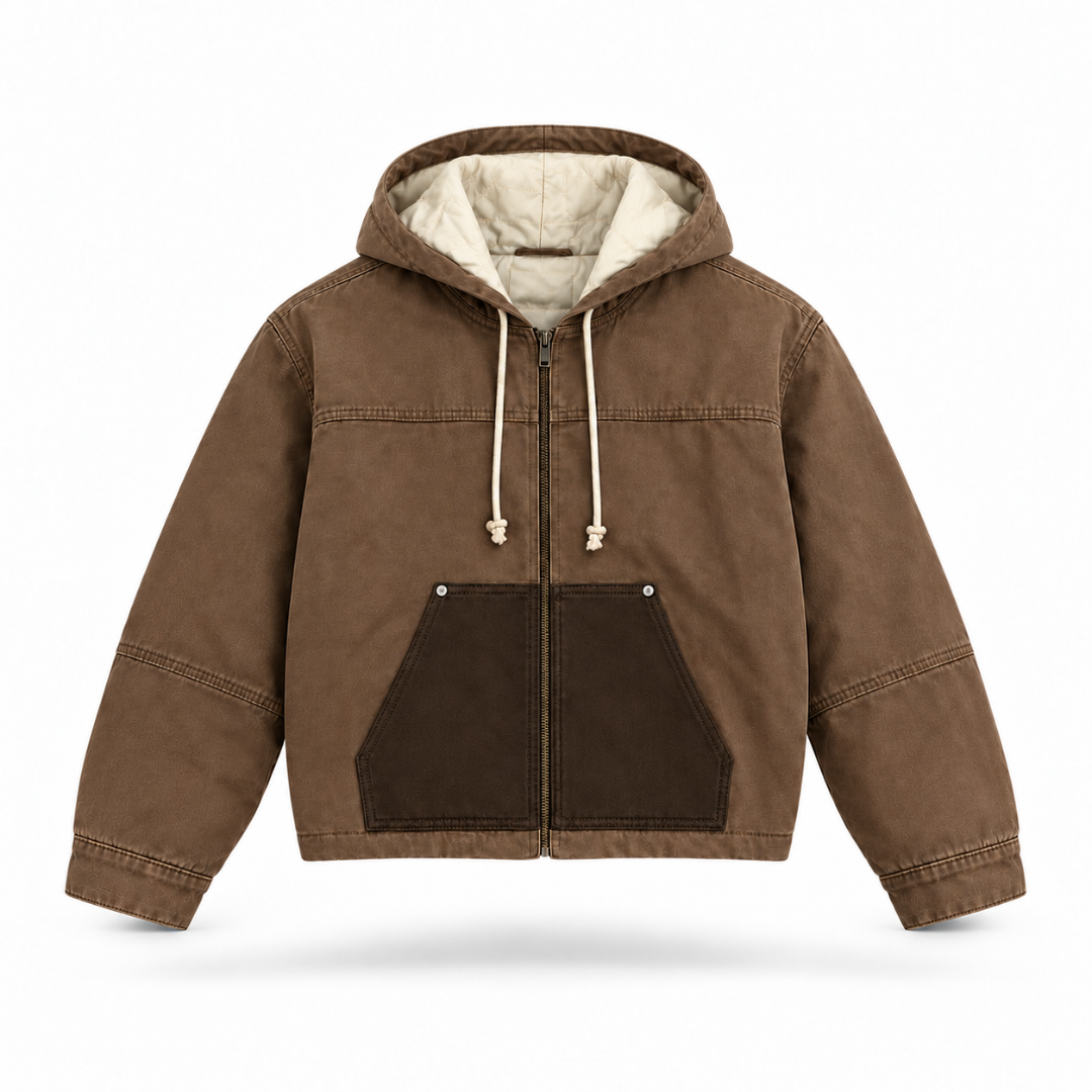 the hooded denim jacket - washed brown No Sauce