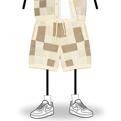 the crochet-knit checkered shorts - creme no sauce