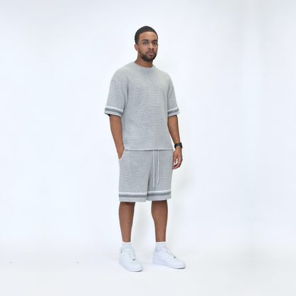 the crochet-knit striped tee - grey no sauce