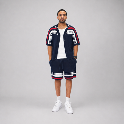 the crochet-knit striped shirt - français navy no sauce
