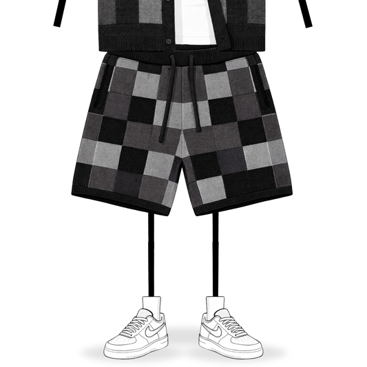 the crochet-knit checkered shorts - black no sauce
