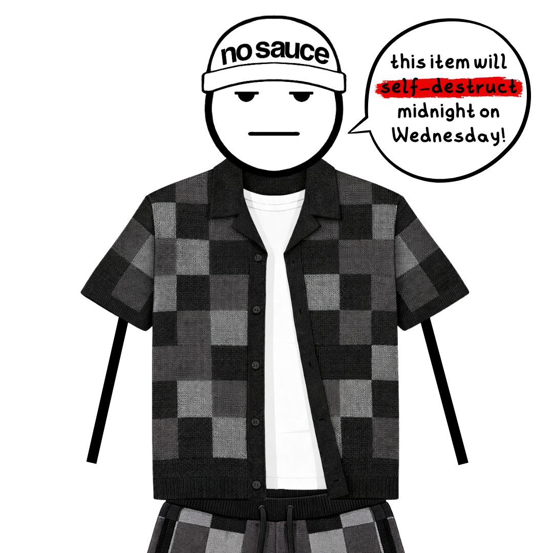 the crochet-knit checkered shirt - black no sauce