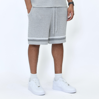 the crochet-knit striped shorts - grey no sauce