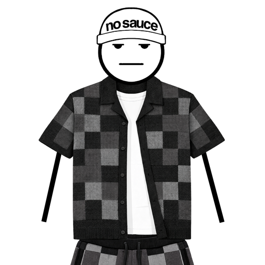 the crochet-knit checkered shirt - black no sauce