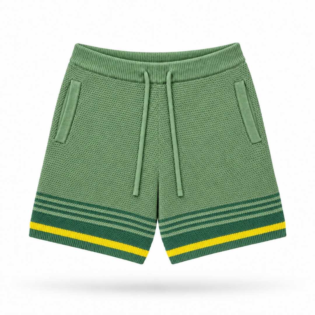 the crochet-knit striped shorts - brasilia green no sauce