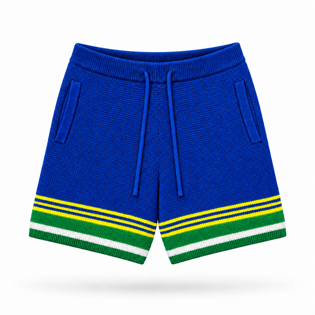the crochet-knit striped shorts - brasilia blue no sauce