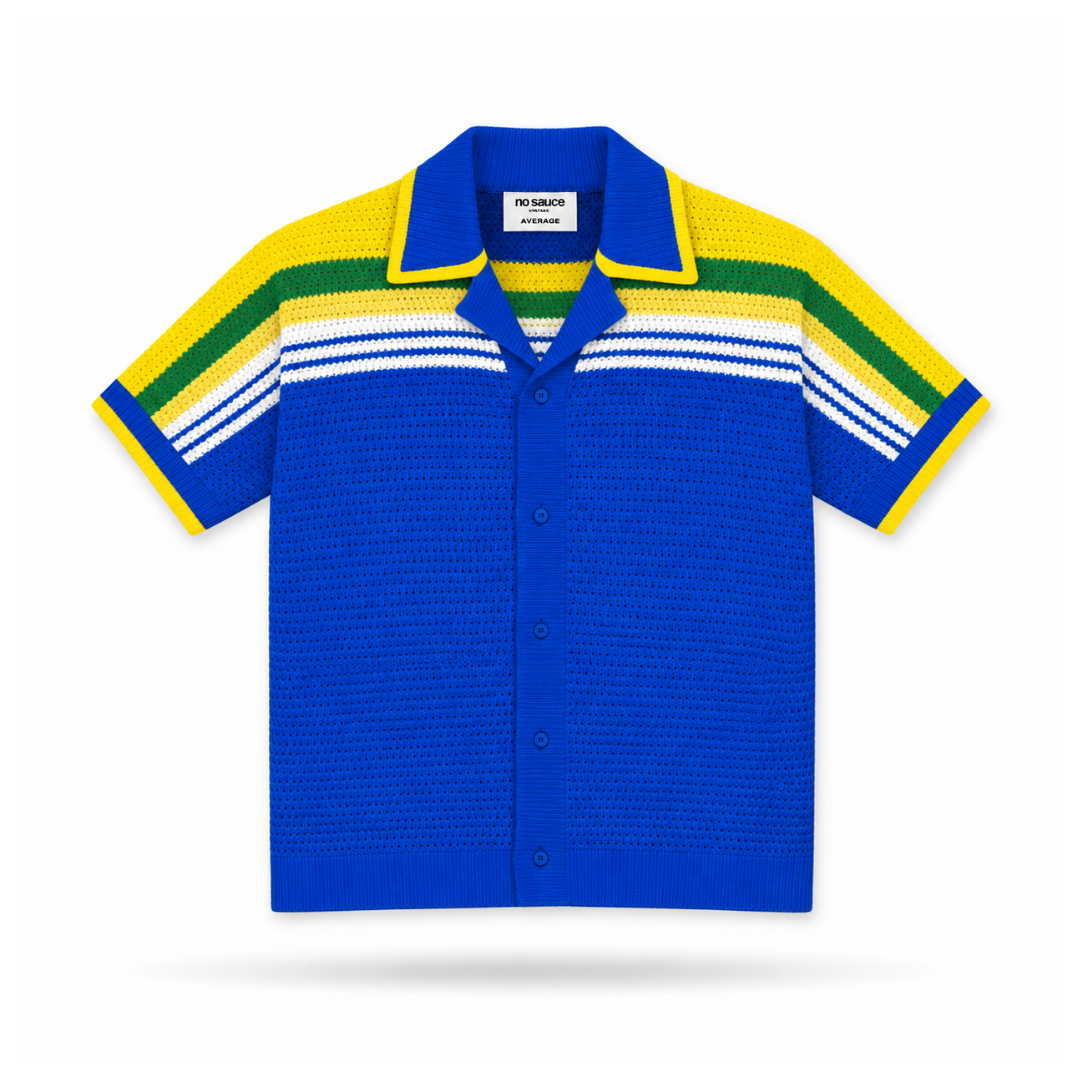 the crochet-knit striped shirt - brasilia blue no sauce