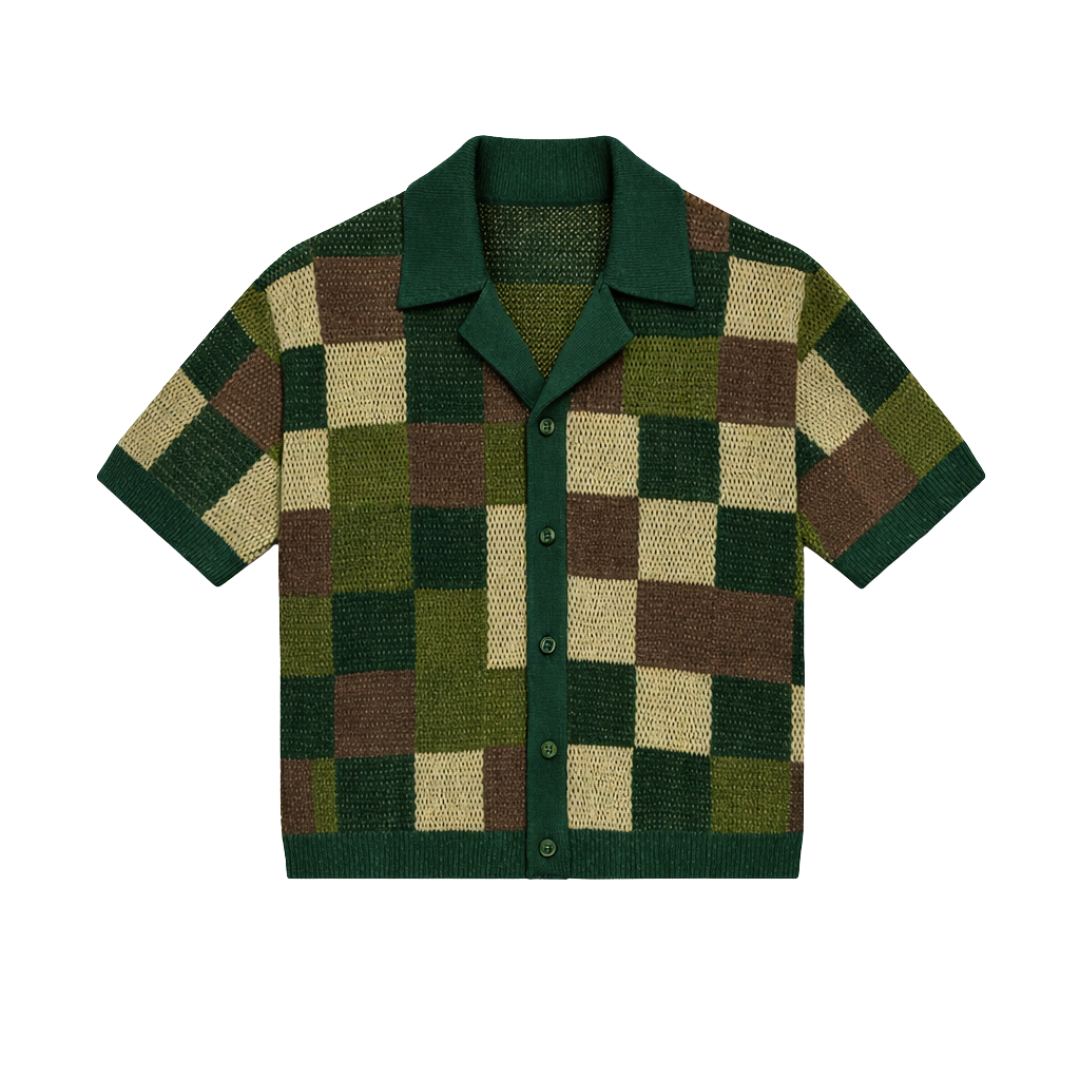 the crochet-knit checkered shirt - camo no sauce