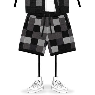 the crochet-knit checkered shorts - black no sauce