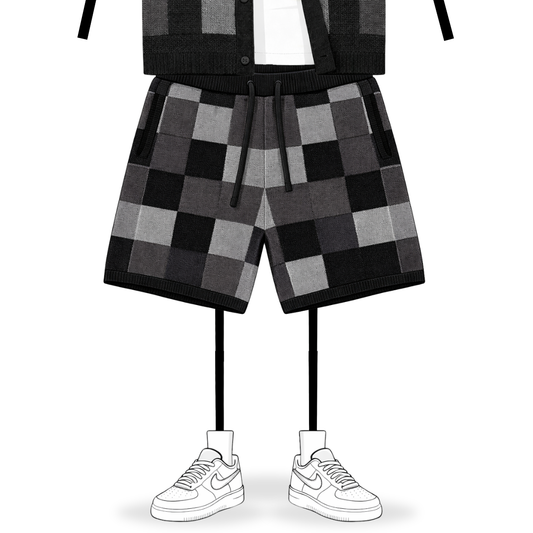 the crochet-knit checkered shorts - black no sauce