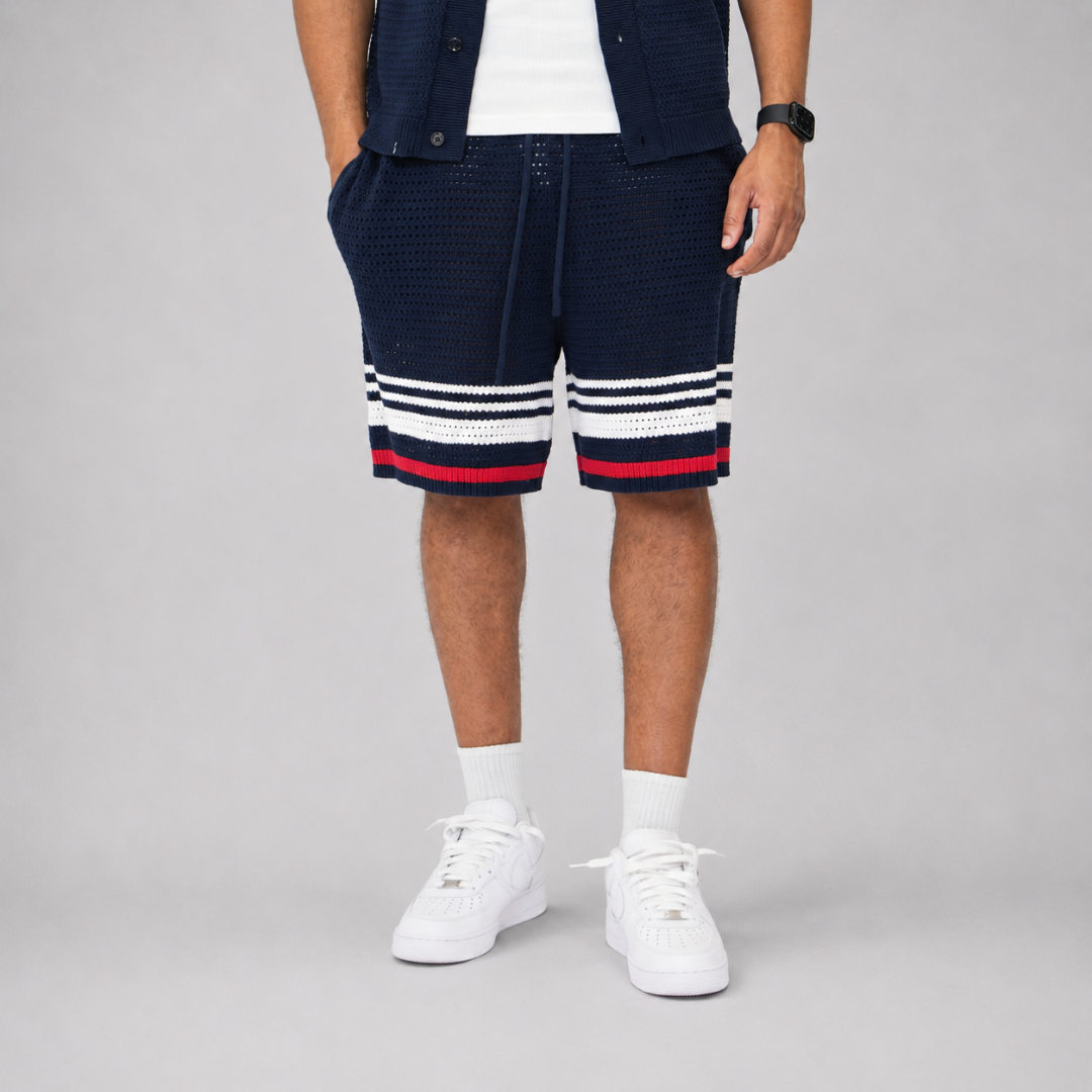 the crochet-knit striped shirt - français navy no sauce