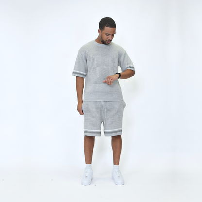 the crochet-knit striped shorts - grey no sauce