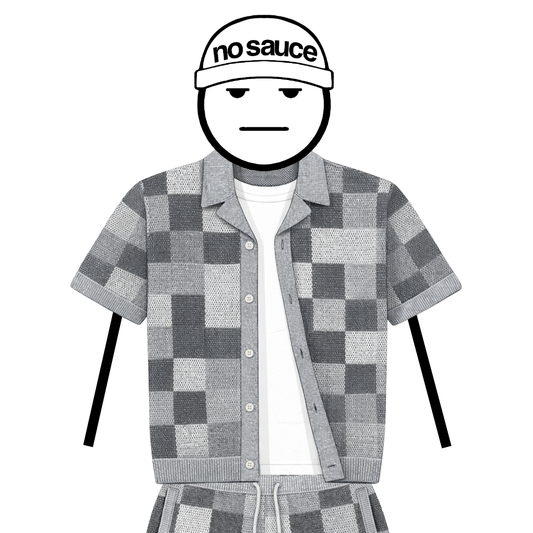 the crochet-knit checkered shirt - grey no sauce