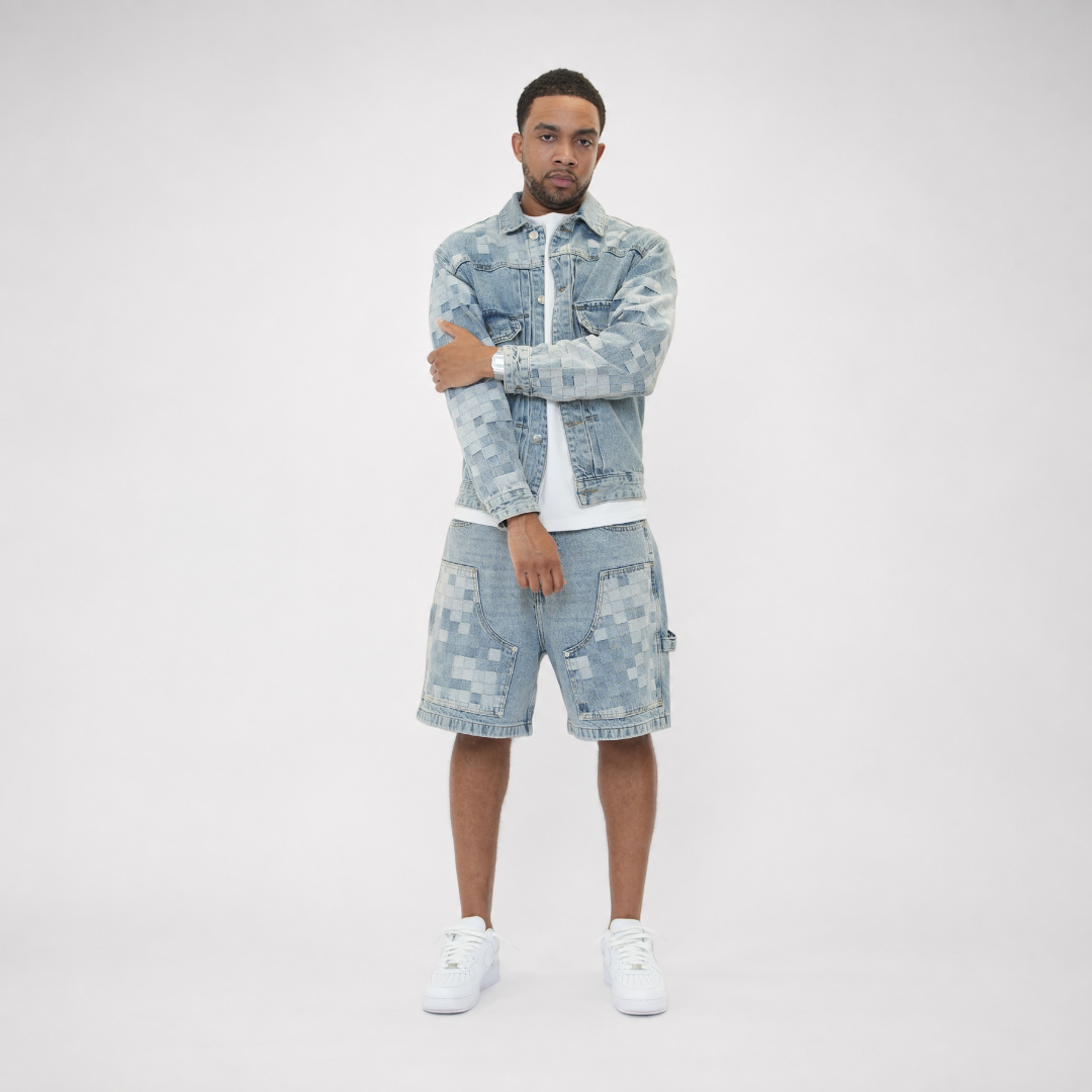 the checkered denim carpenta' shorts - light blue No Sauce