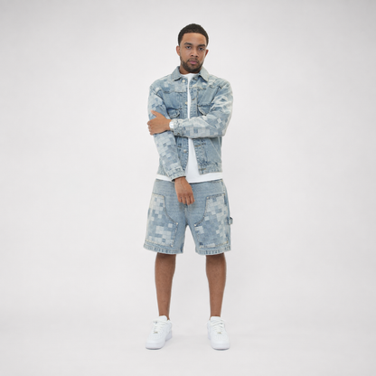the checkered denim carpenta' shorts - light blue No Sauce
