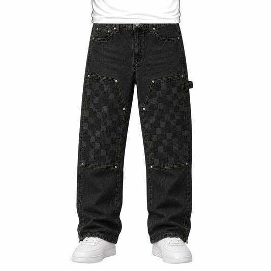 the checkered straight leg carpenta’ jeans - black No Sauce