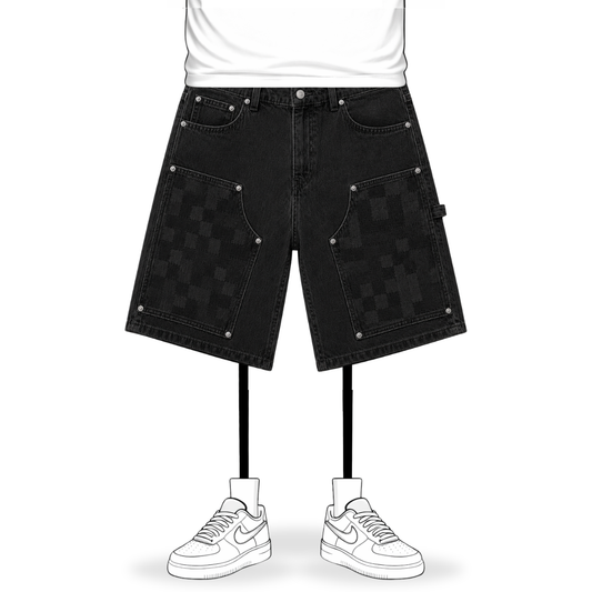 the checkered denim carpenta' shorts - black No Sauce