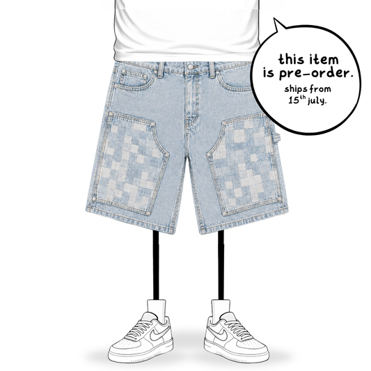 the checkered denim carpenta' shorts - light blue No Sauce