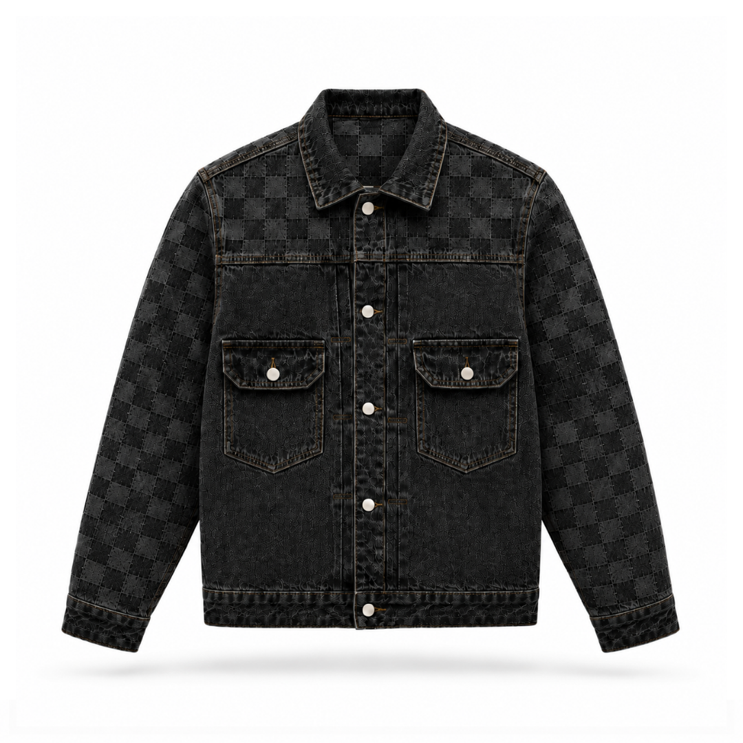 the checkered denim jacket - black No Sauce